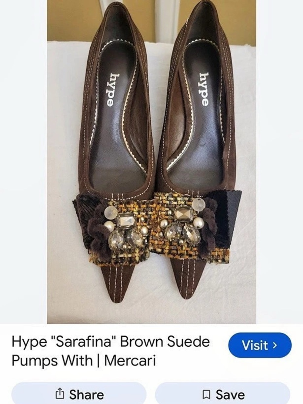 Hype Embellished Pointed-Toe Heels in Brown